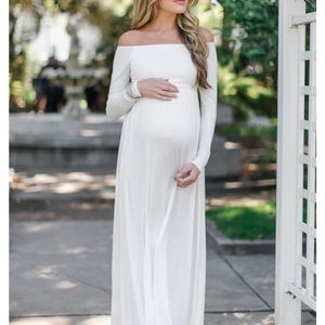 PinkBlush Ivory Solid Off Shoulder Maternity Maxi Dress size Small